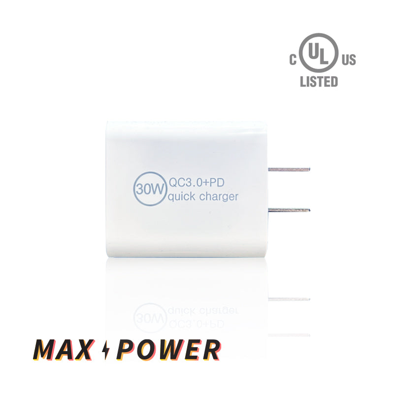 Max Power - 30W 2-Port Type-C(PD) TYPE-A (QC3.0) Wall Charger