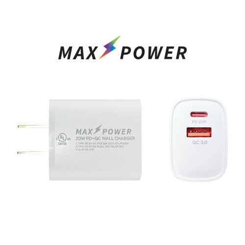 Max Power V2 20W 2 Port Type C(PD)+Type A(QC) Wall Charger