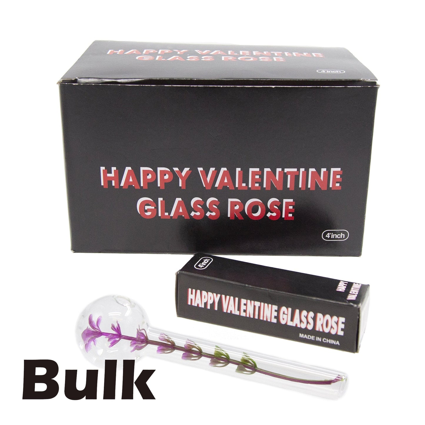 Happy Valentine Glass Rose - Bulk 4inch, 6inch, 8Inch