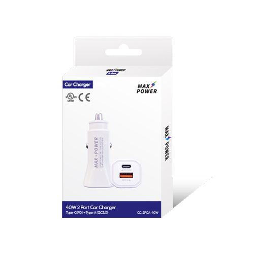 Max Power - 40W 2-Port Type-C(PD) TYPE-A(QC3.0) Car Charger - Retail Pack