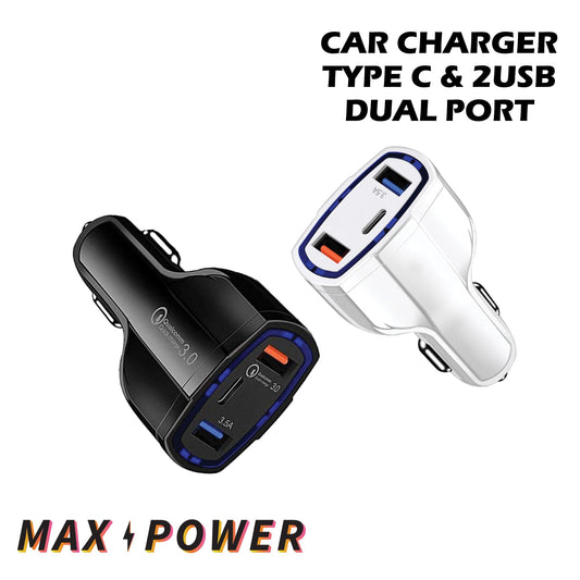 Max Power - Car Charger Type C & 2USB Dual Port(each)