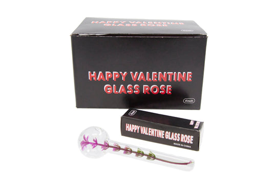 Happy Valentine Glass Rose - 4inch
